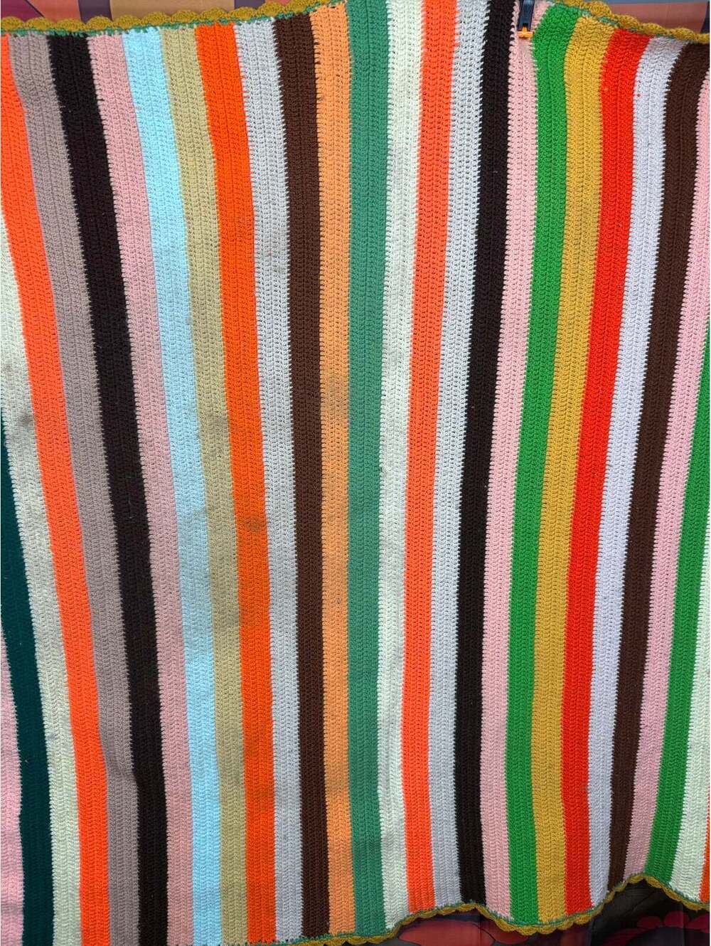 Vintage Handmade Striped Crochet Afghan Blanket – Retro Orange 106” x 79"